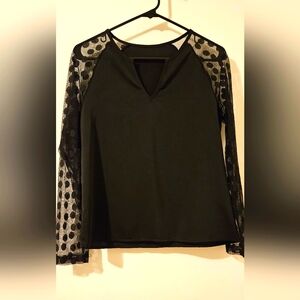 Shein Top Size S Black Long Sheer Polka Dot Sleeves